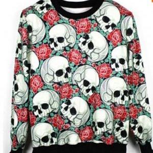 Skull Rose Print Sweater