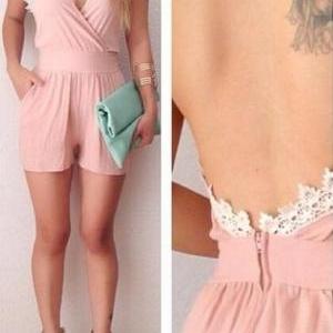 Pink Backless Jumpsuits