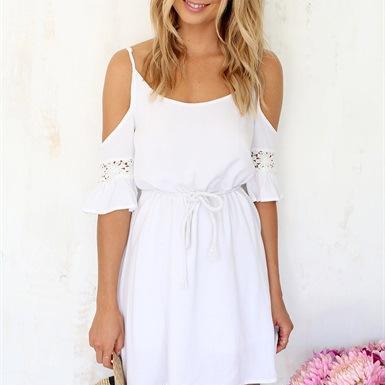 White Short Sleeved Chiffon Dress