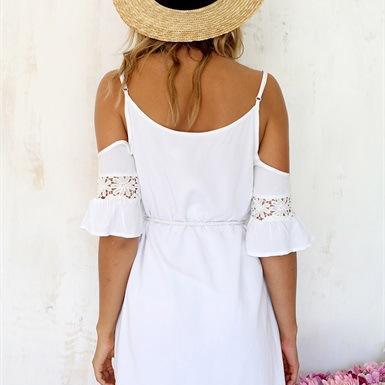 White Short Sleeved Chiffon Dress