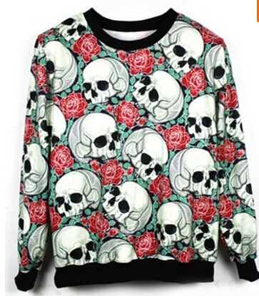 Skull Rose Print Sweater